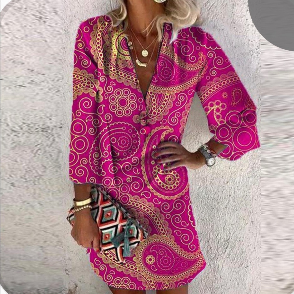 Pink & Gold Paisley Dress